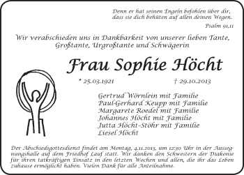 Traueranzeige von Sophie Höcht von Pegnitz-Zeitung